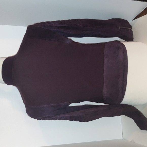 Theory Shezi K Combo Moto Jacket in Eggplant Purple Suede Size Small  Cropped - Picture 2 of 11